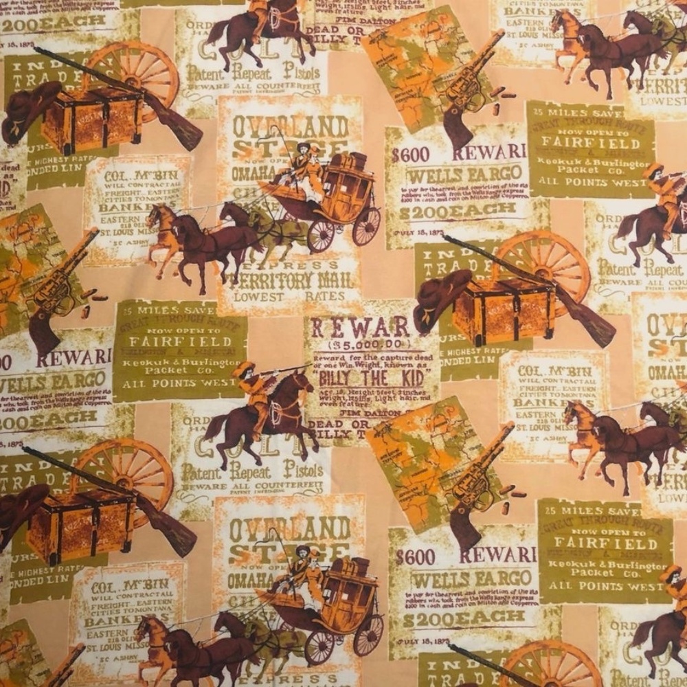 Cool, Vintage, Cotton Flannel. Western, Cowboy,  fabric (New, Never used)